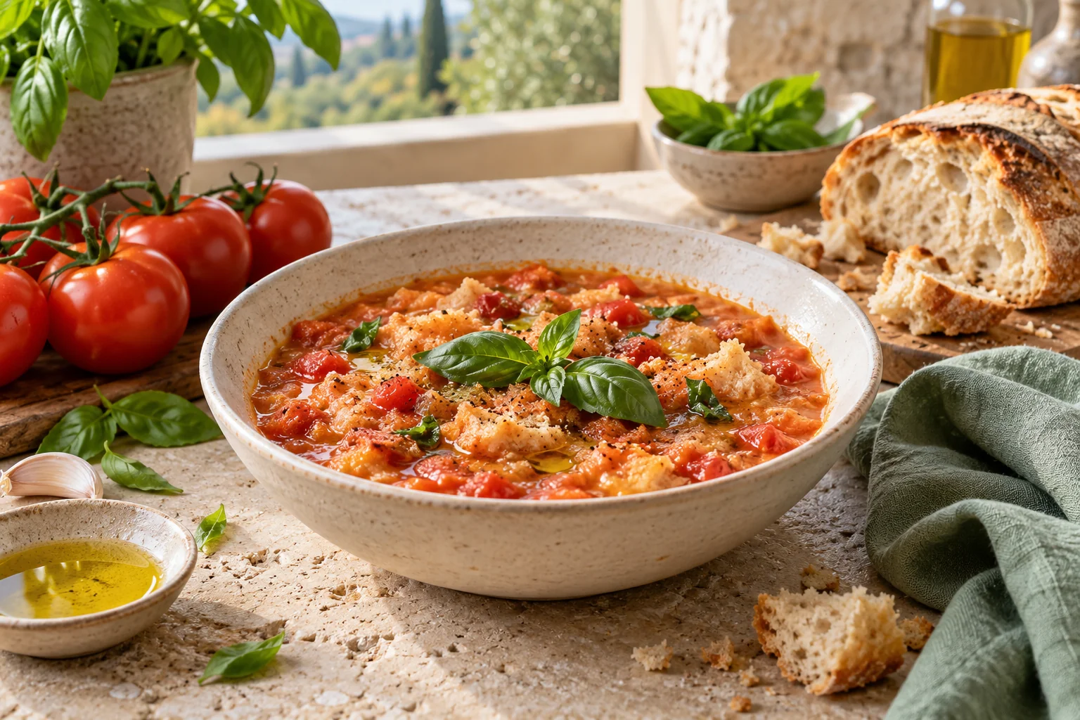 Soupe de tomates et pain — illustration du sujet de l’article