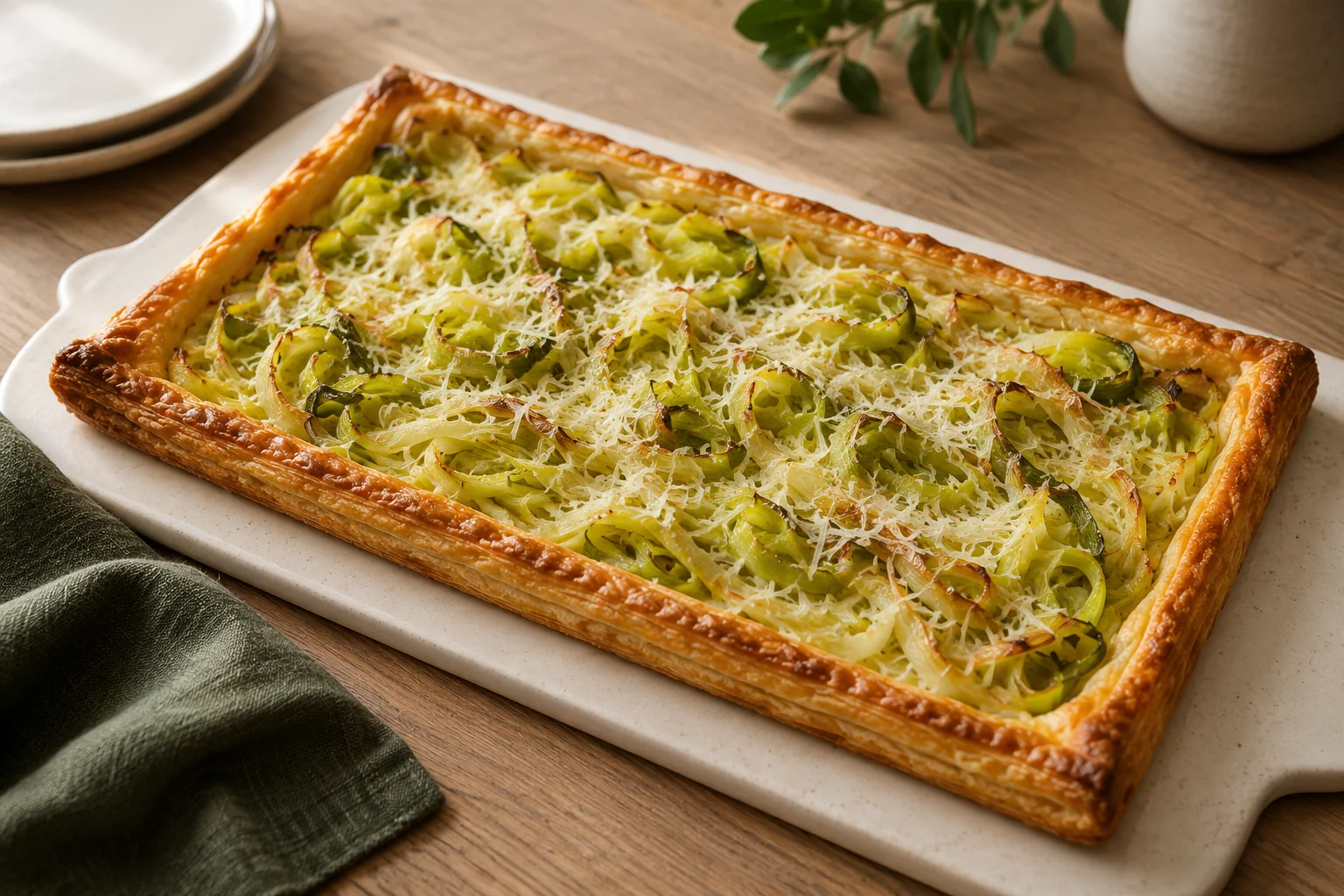 Tarte fine aux poireaux et parmesan : plat terminé