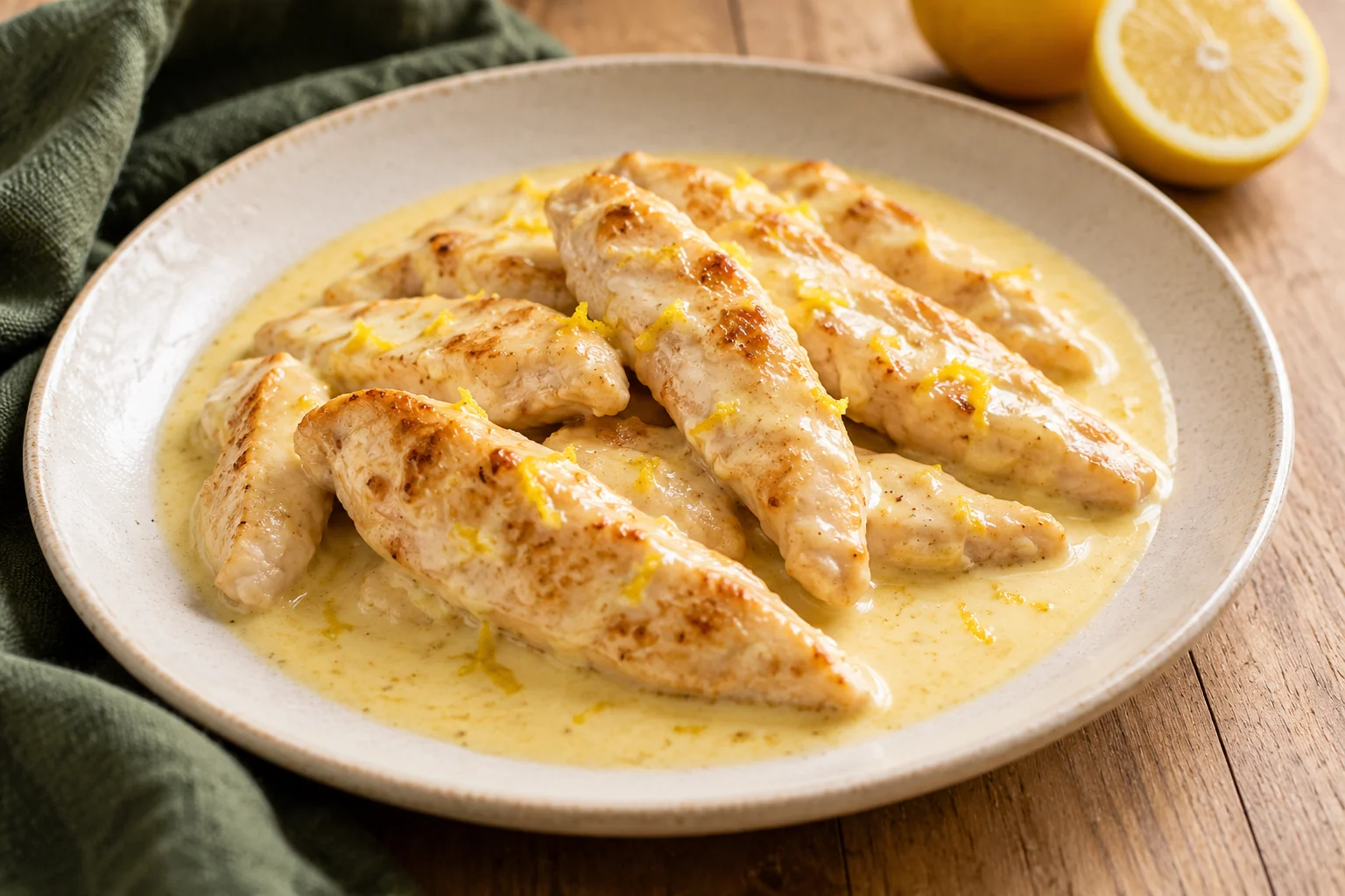Aiguillettes de poulet à la crème de citron : plat terminé