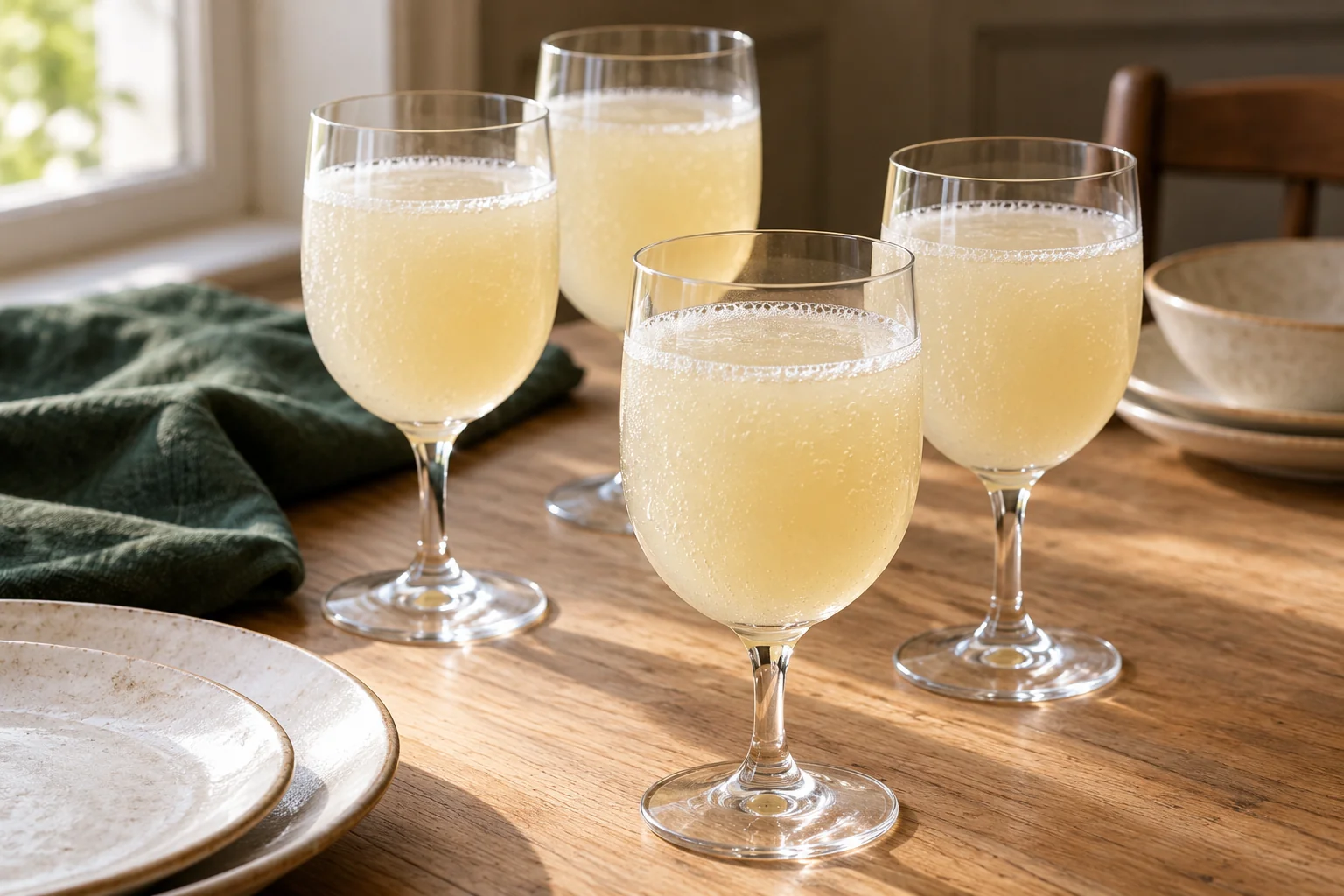 Bellini sans alcool à la poire fraîche : plat terminé