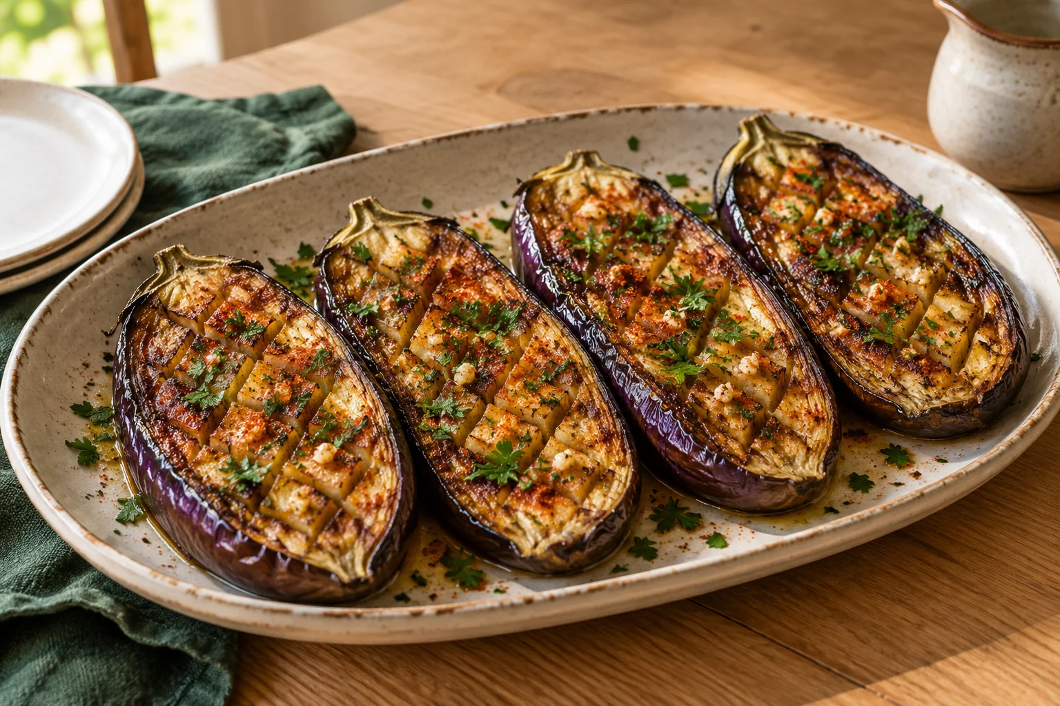 Aubergines rôties au four : plat terminé