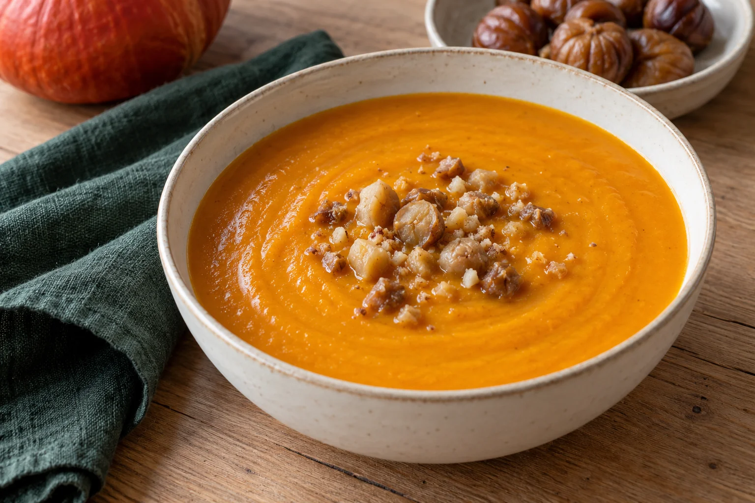 Soupe de potimarron rôti aux châtaignes : plat terminé