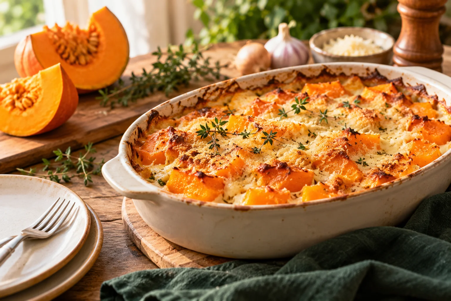 Illustration du sujet : gratin de potiron sans excès d’eau