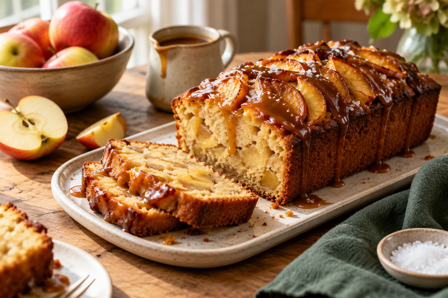 Cake pommes et caramel : présentation du plat