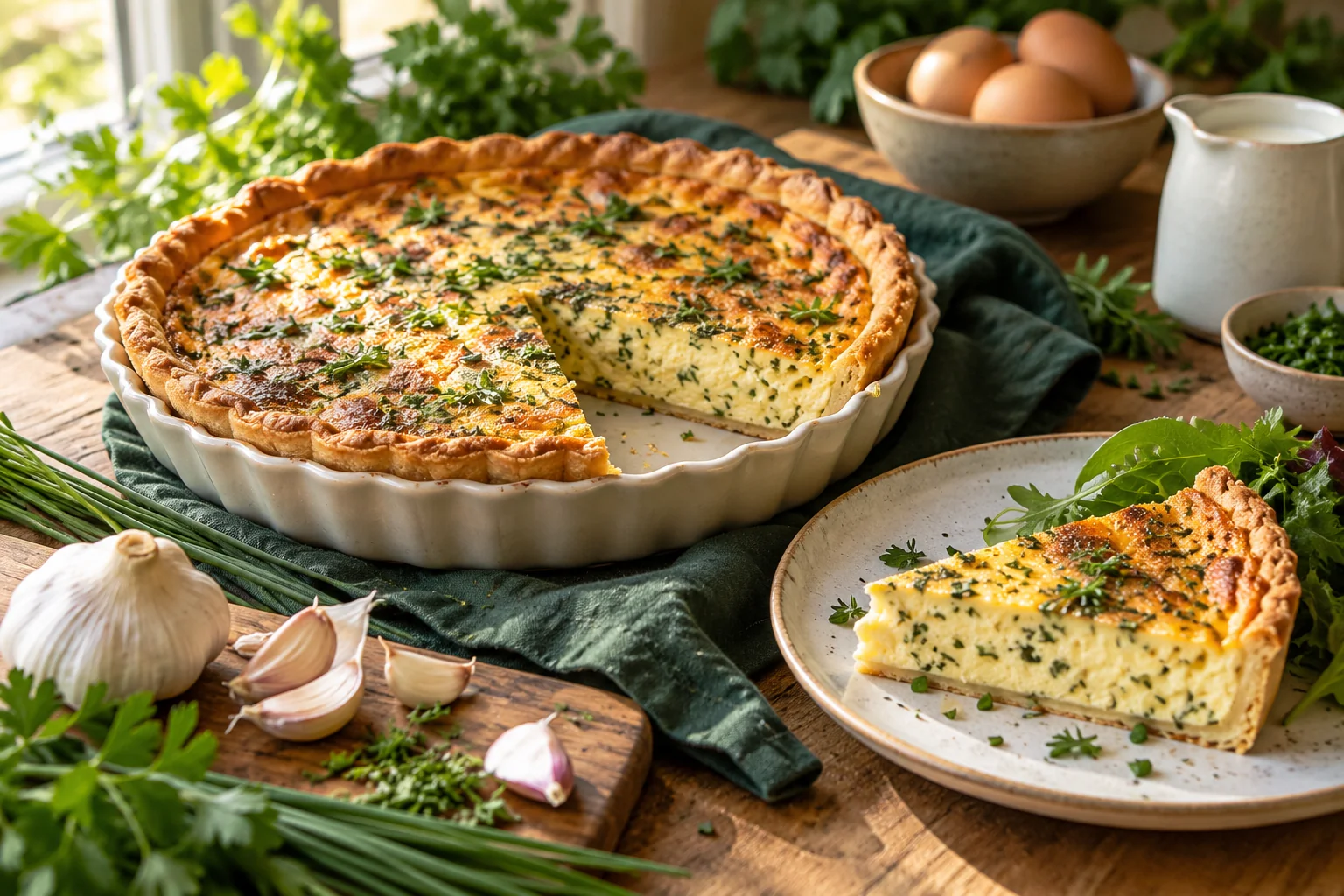 Quiche à l’ail et aux herbes : présentation du plat