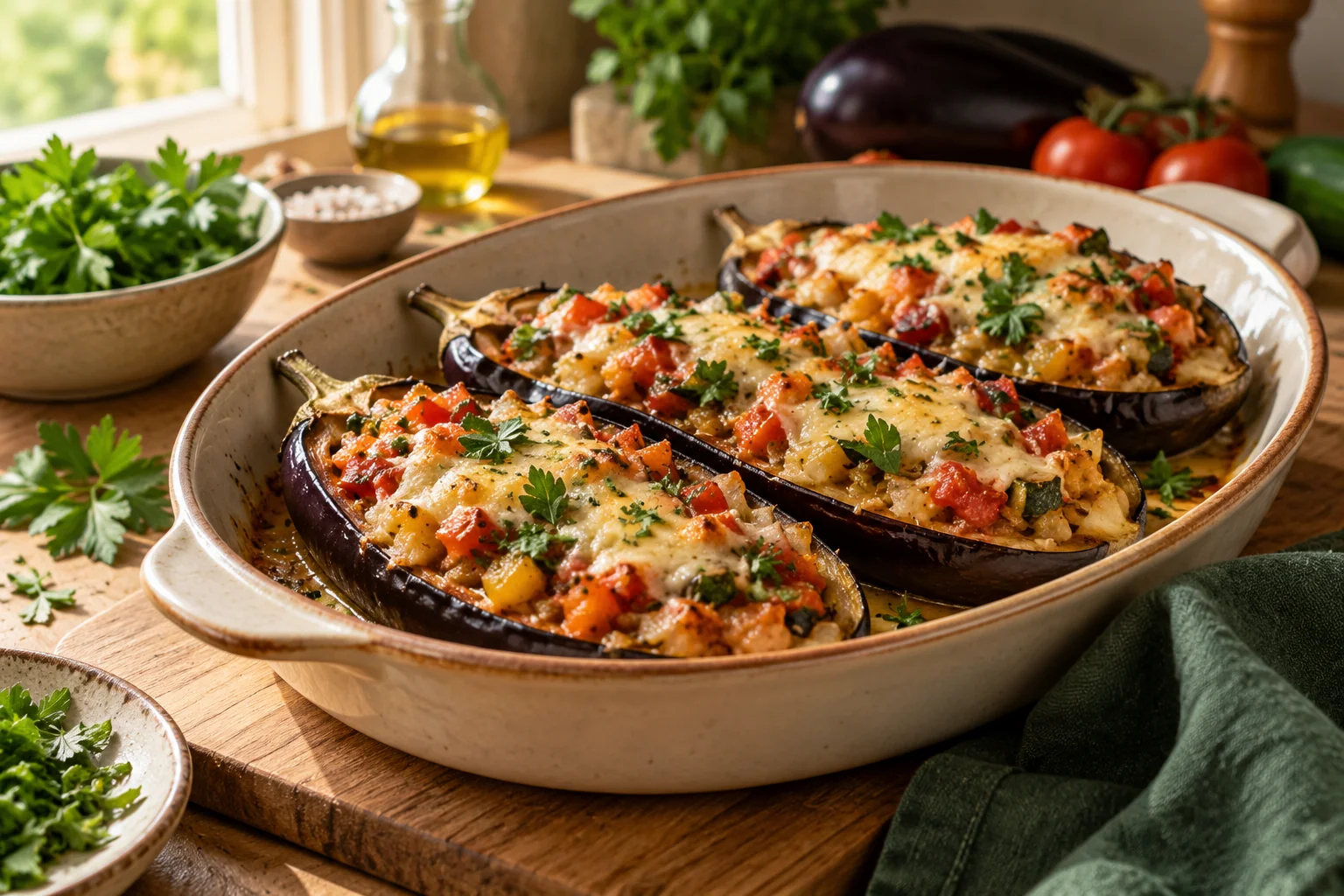 Aubergines farcies aux légumes : présentation du plat