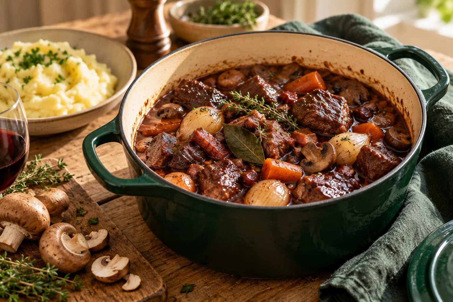 Bœuf mijoté façon bourguignon : présentation du plat