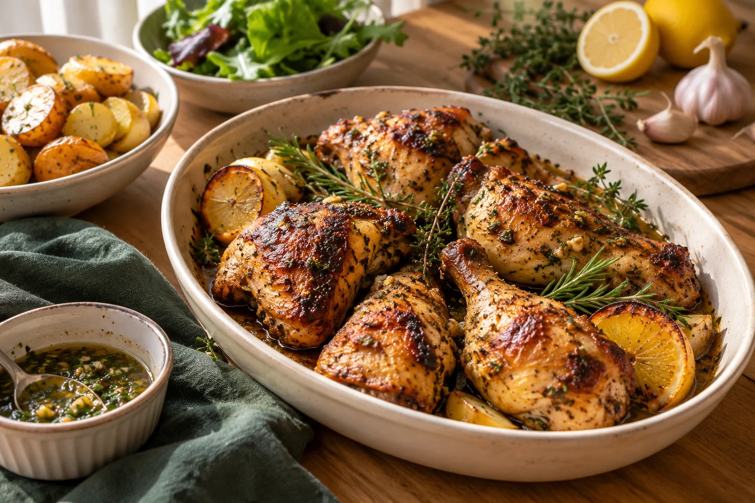 Poulet mariné au citron et aux épices : présentation du plat