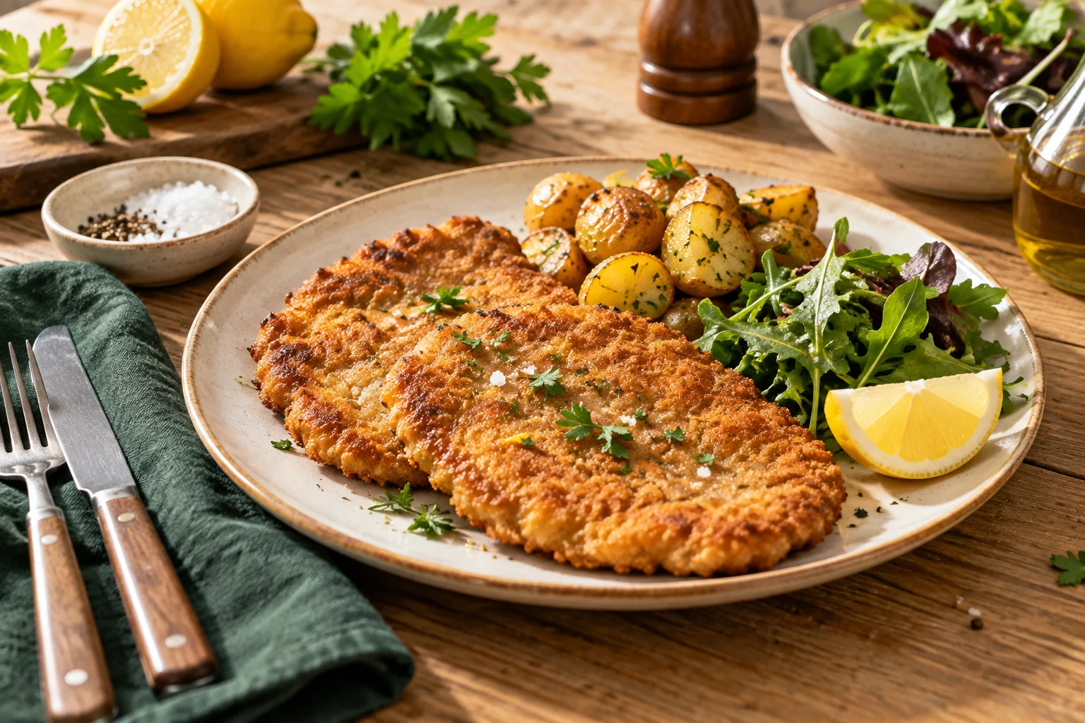 Escalopes de veau panées aux herbes : présentation du plat