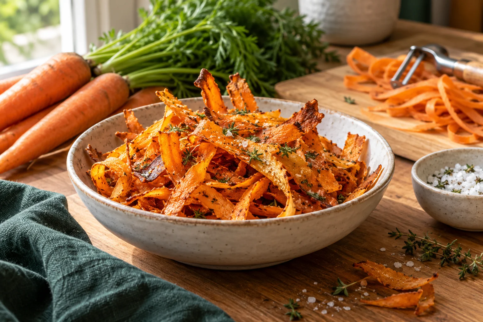 Chips d’épluchures de carottes : présentation du plat
