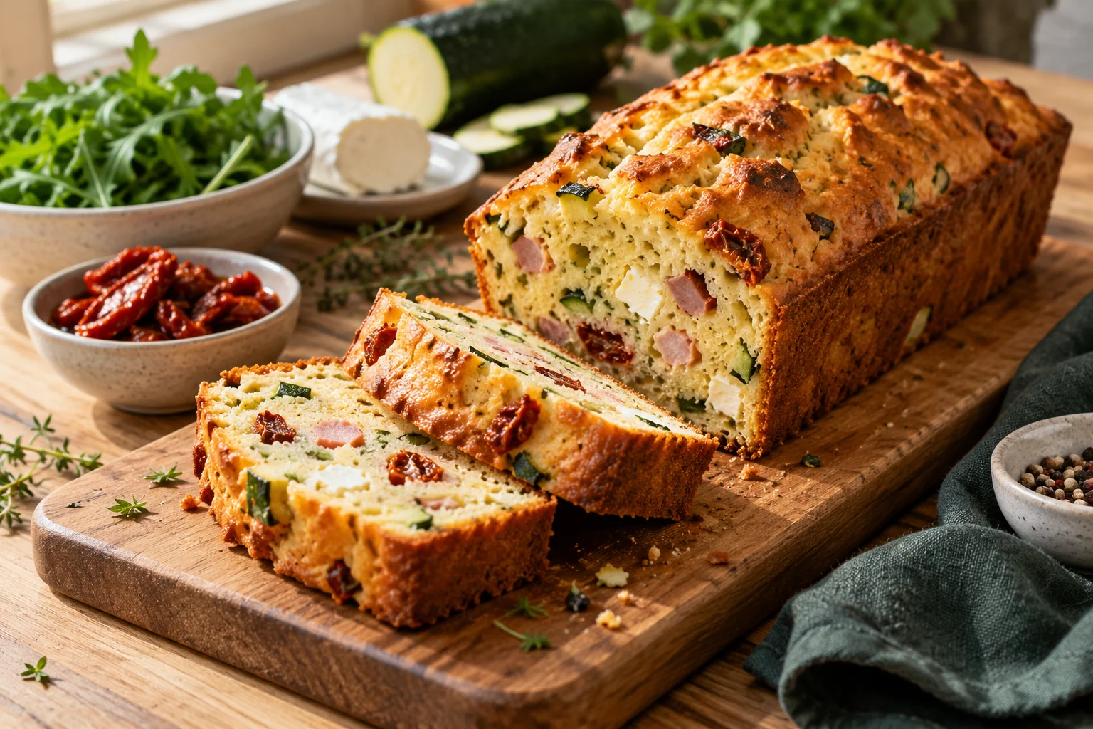 Cake salé courgette, chèvre et tomates : présentation du plat