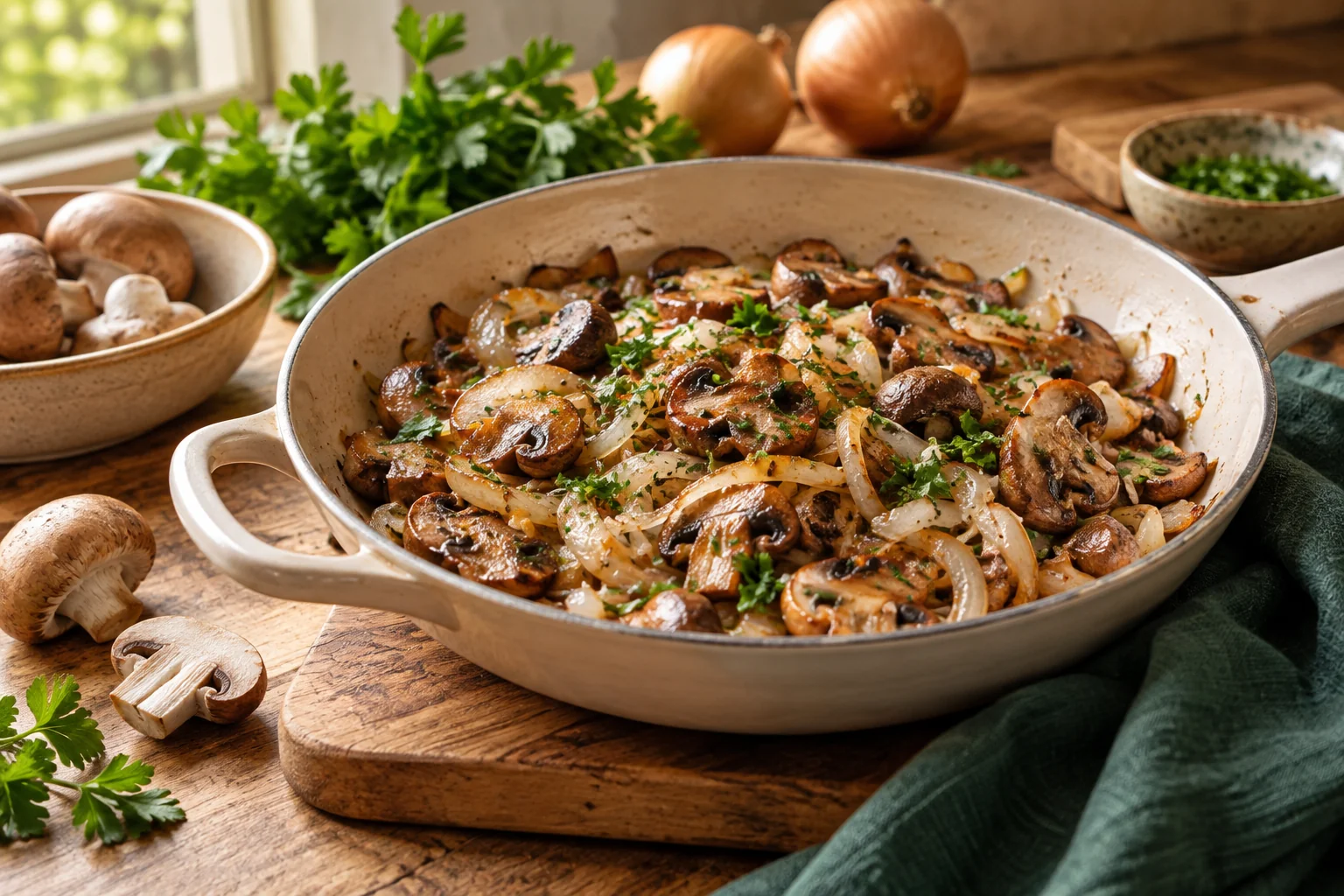 Champignons aux oignons : présentation du plat