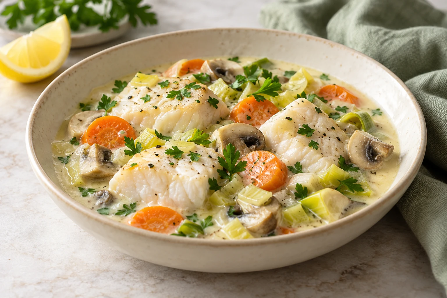 Blanquette de poisson aux légumes : plat terminé