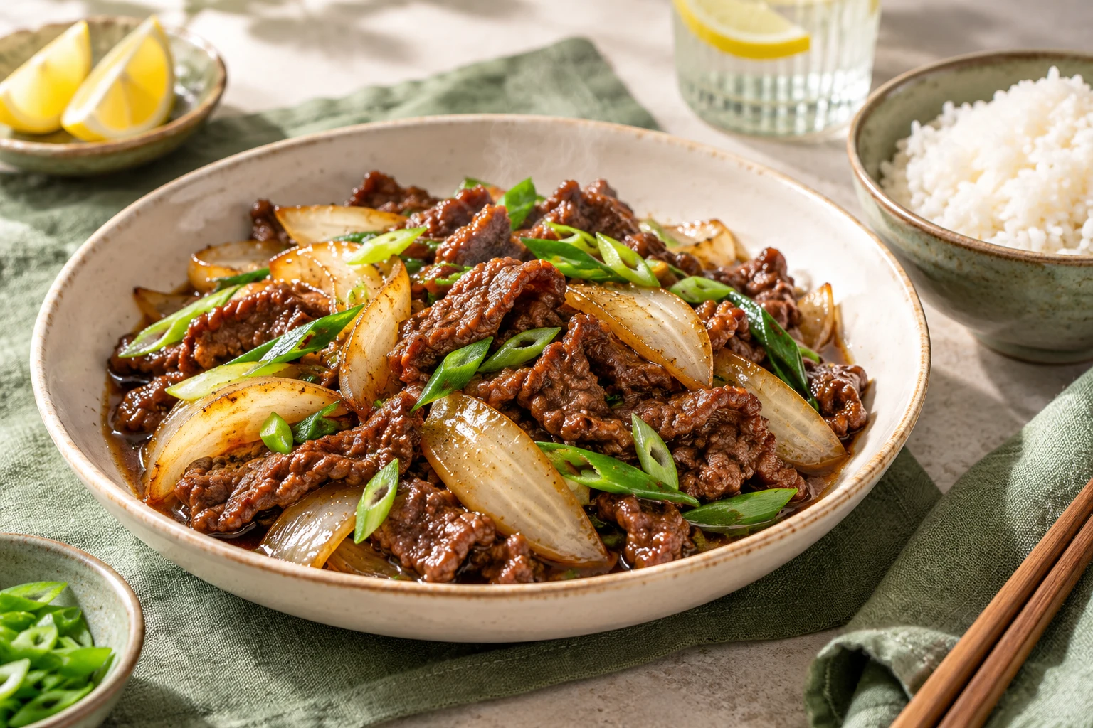 Bœuf sauté aux oignons : plat terminé