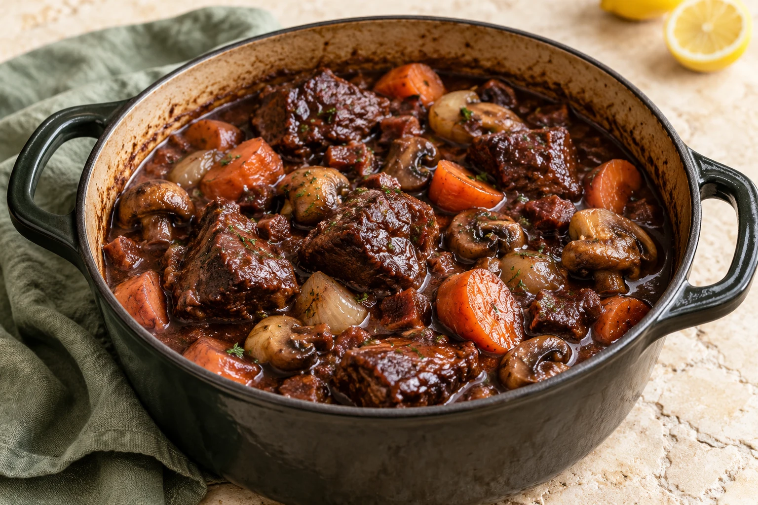 Bœuf bourguignon très moelleux : plat terminé
