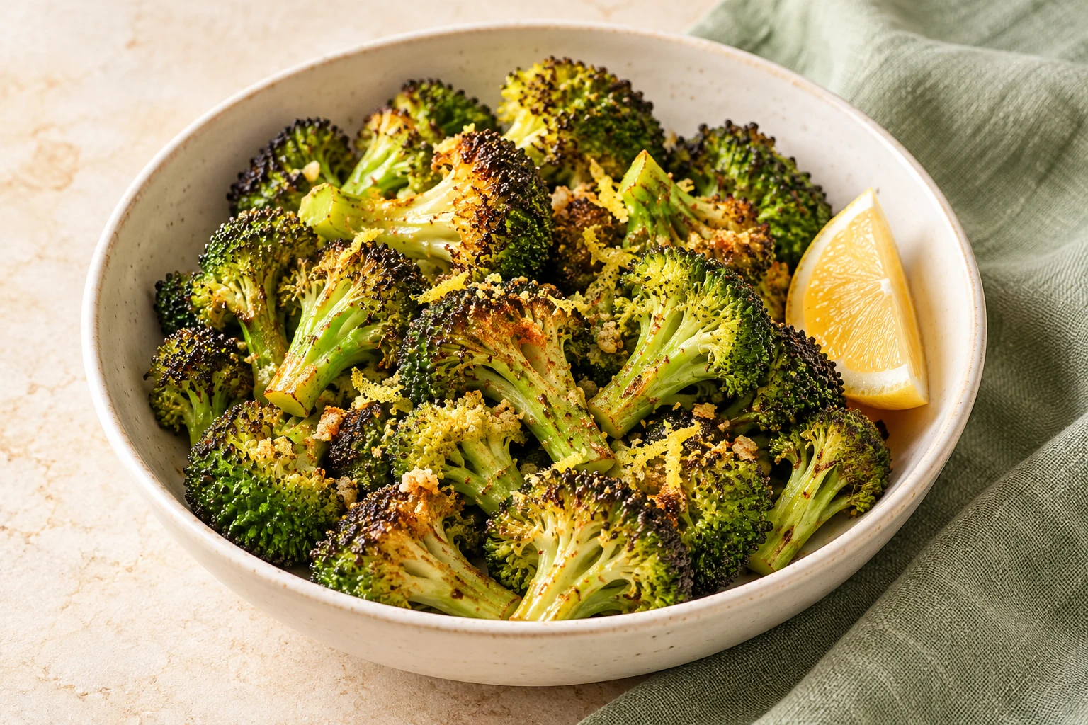 Brocoli rôti au Airfryer : plat terminé
