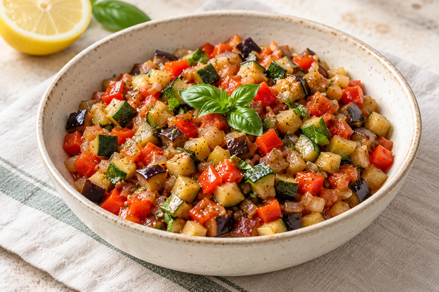 Brunoise méditerranéenne de légumes : plat terminé