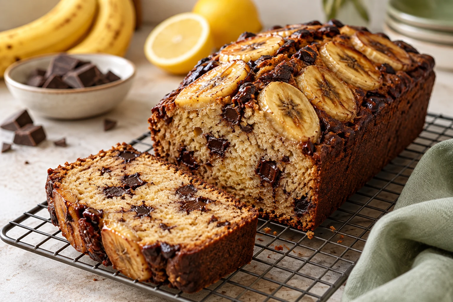 Cake moelleux banane-chocolat : plat terminé