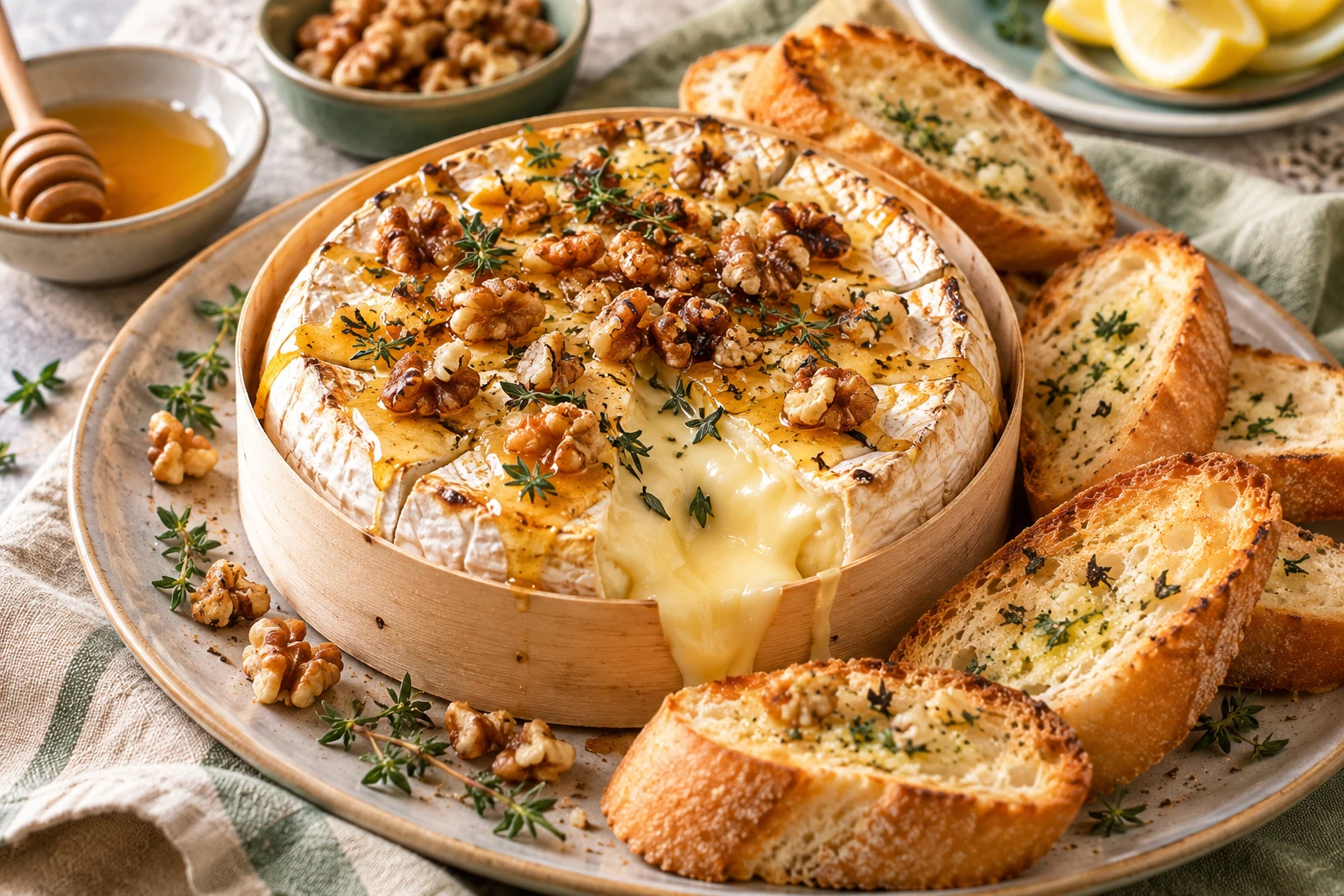 Camembert rôti au miel et aux noix : plat terminé