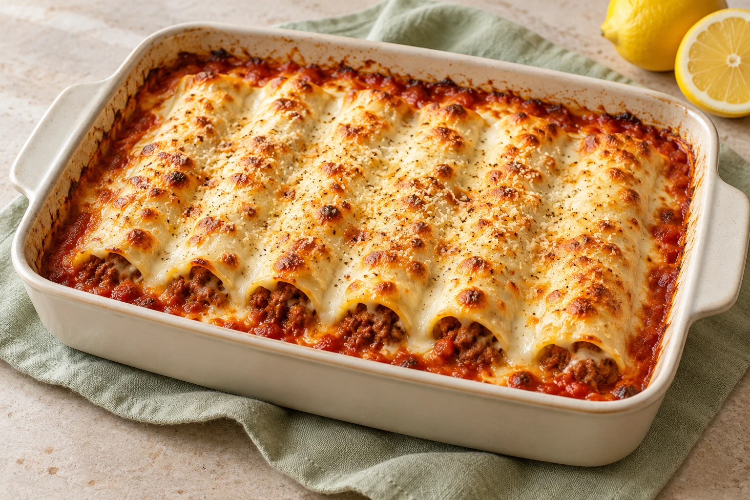 Cannelloni à la viande gratinés : plat terminé