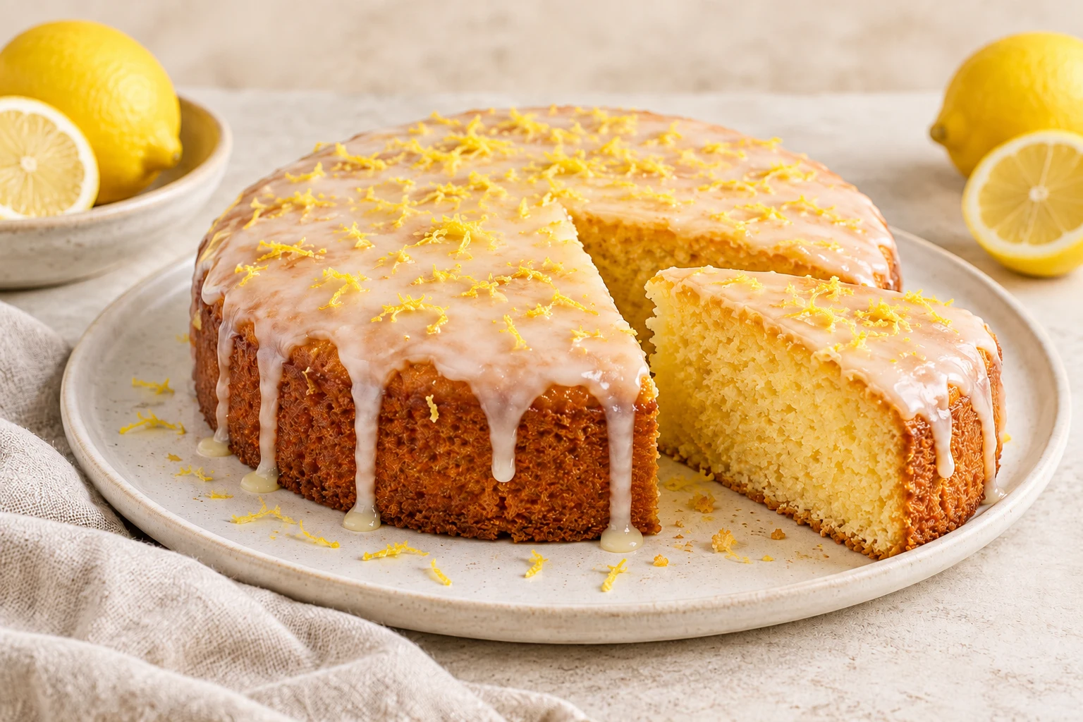 Gâteau moelleux citron et huile d’olive : plat terminé