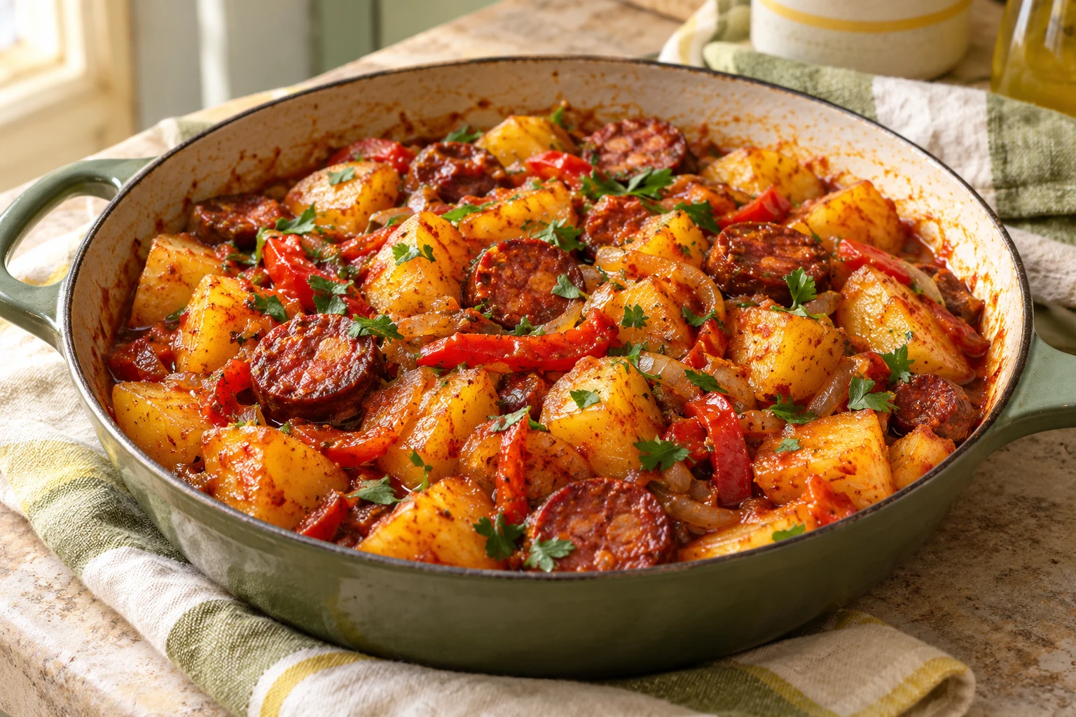 Pommes de terre au chorizo mijotées : plat terminé