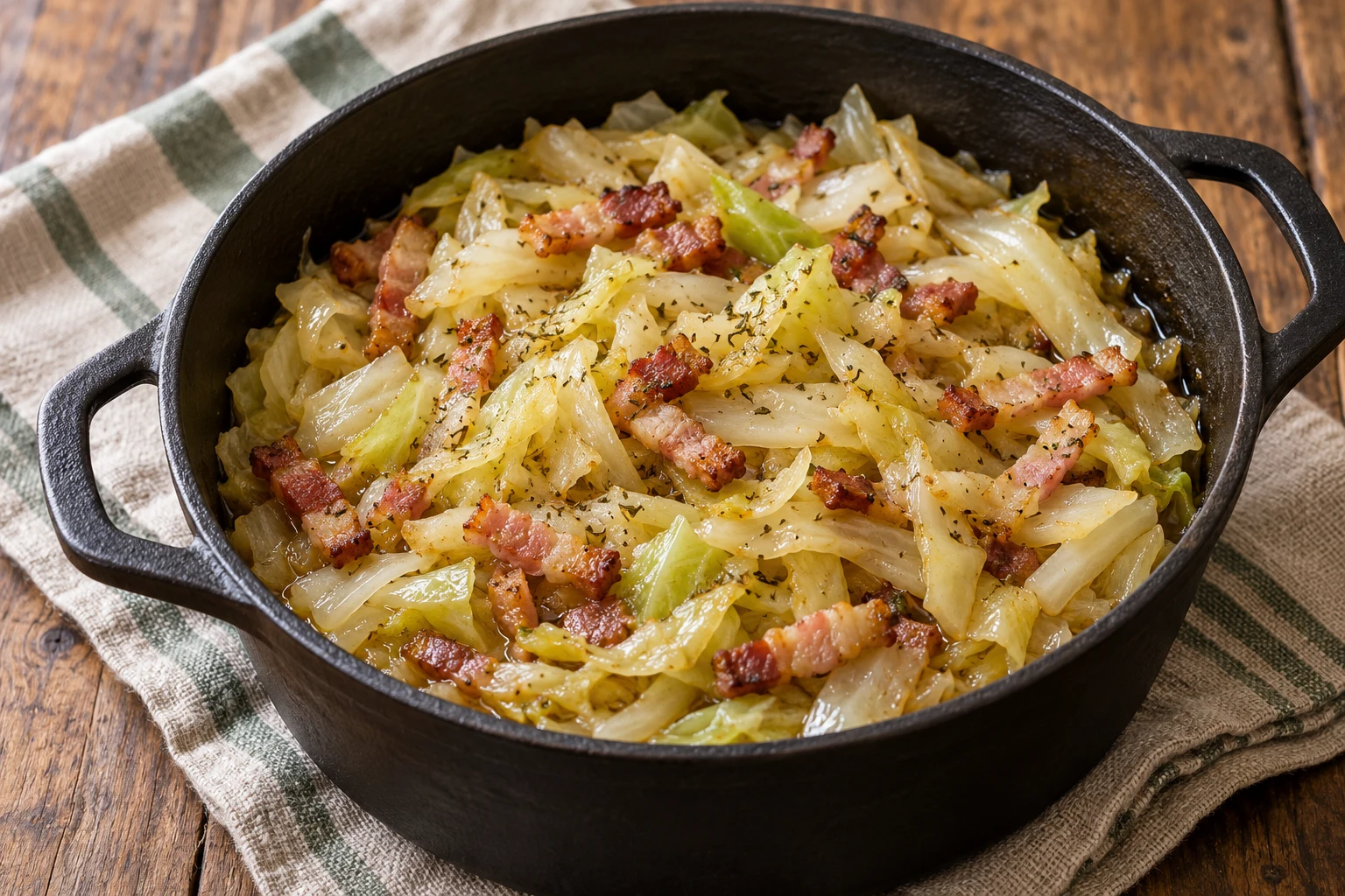 Chou blanc mijoté aux lardons : plat terminé