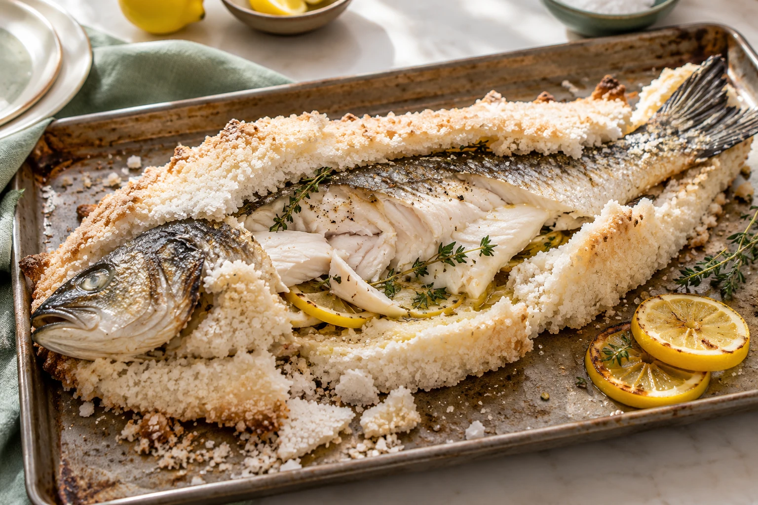 Poisson entier en croûte de sel : plat terminé
