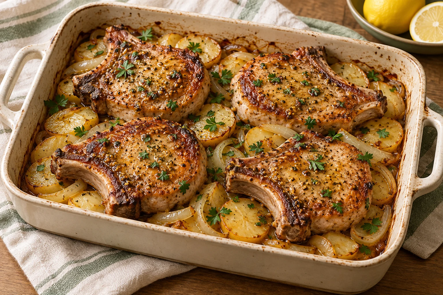 Côtes de porc au four : plat terminé