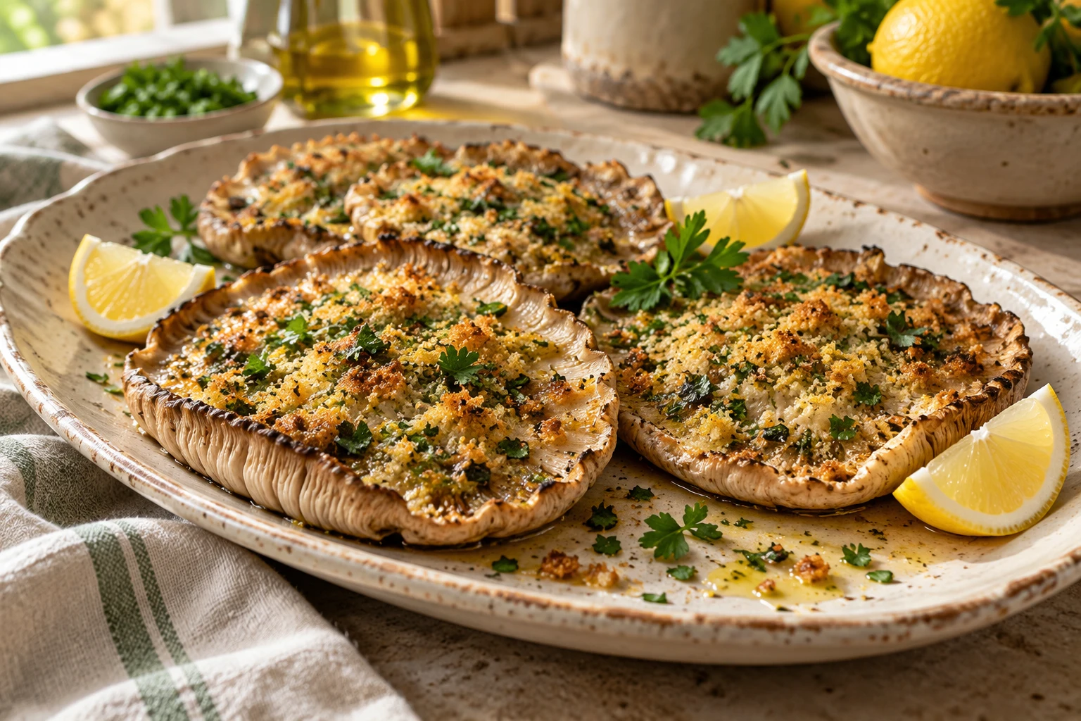 Coulemelles persillées au gril : plat terminé
