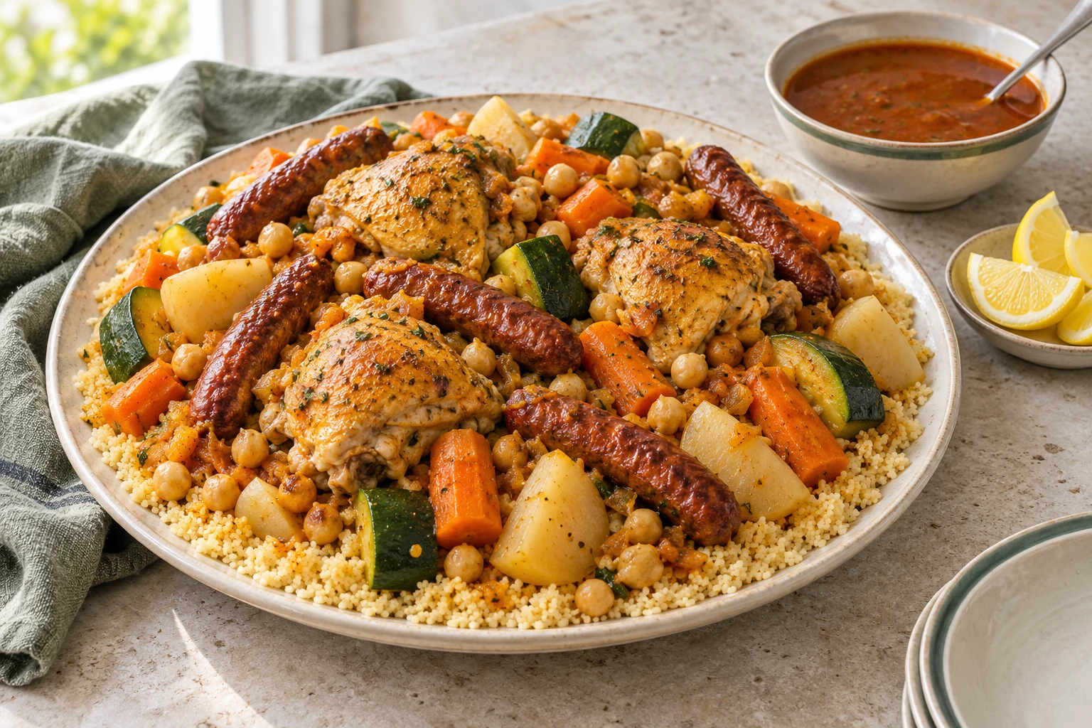 Couscous au poulet et merguez : plat terminé