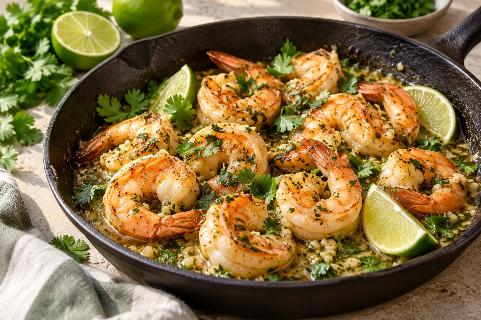 Crevettes à l’ail et au citron vert : plat terminé
