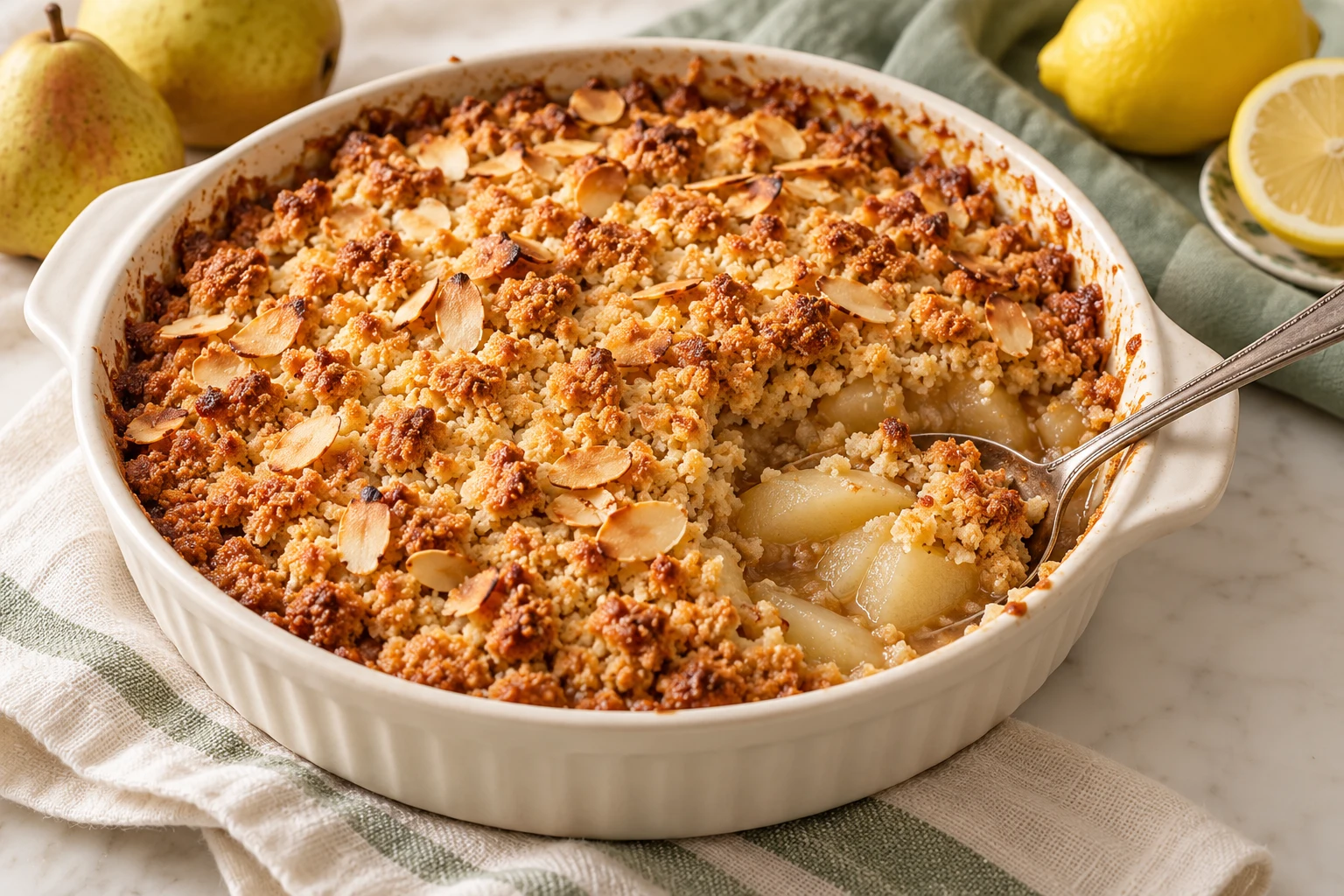 Crumble aux poires et aux amandes : plat terminé