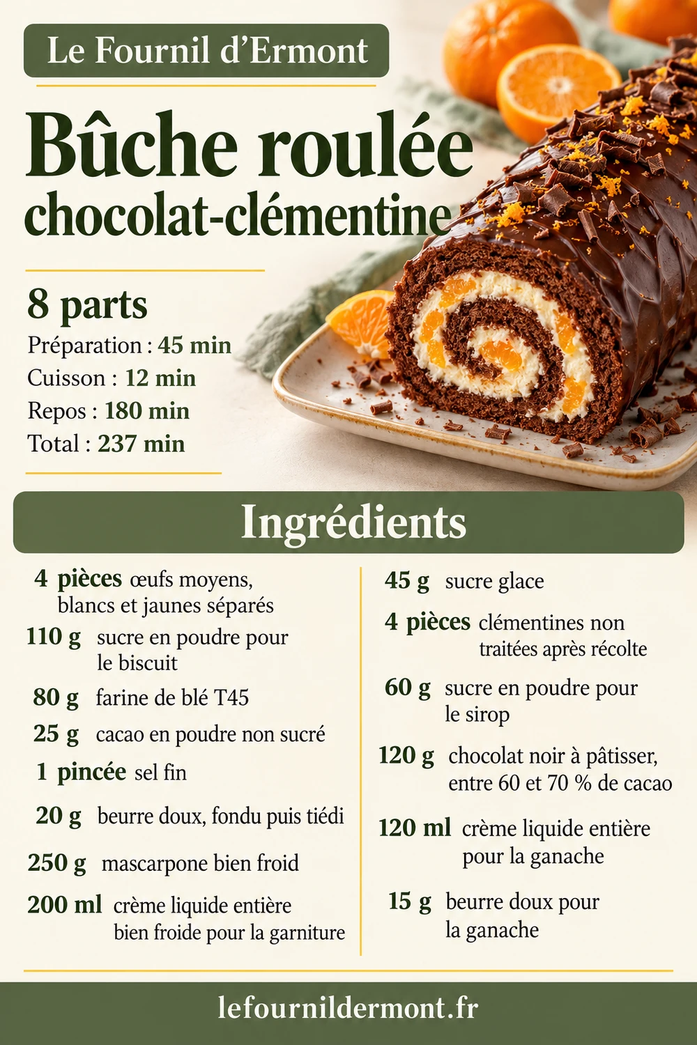 Fiche Pinterest : Bûche roulée chocolat-clémentine