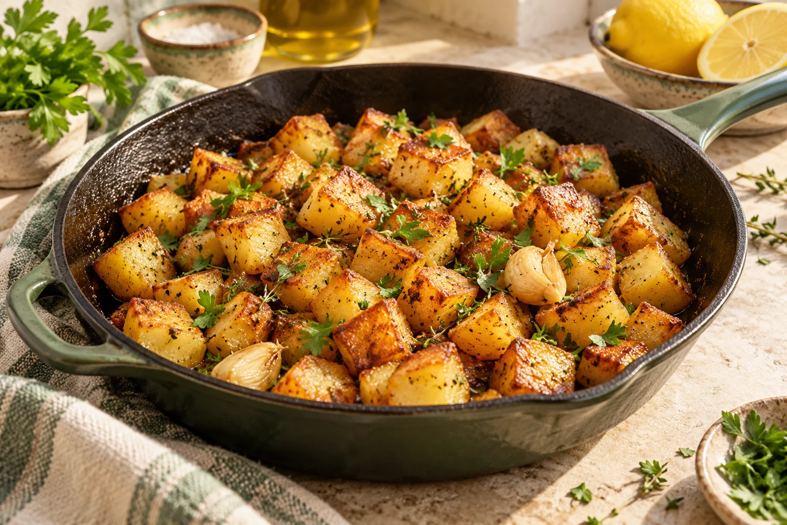 Pommes de terre sautées dorées : plat terminé