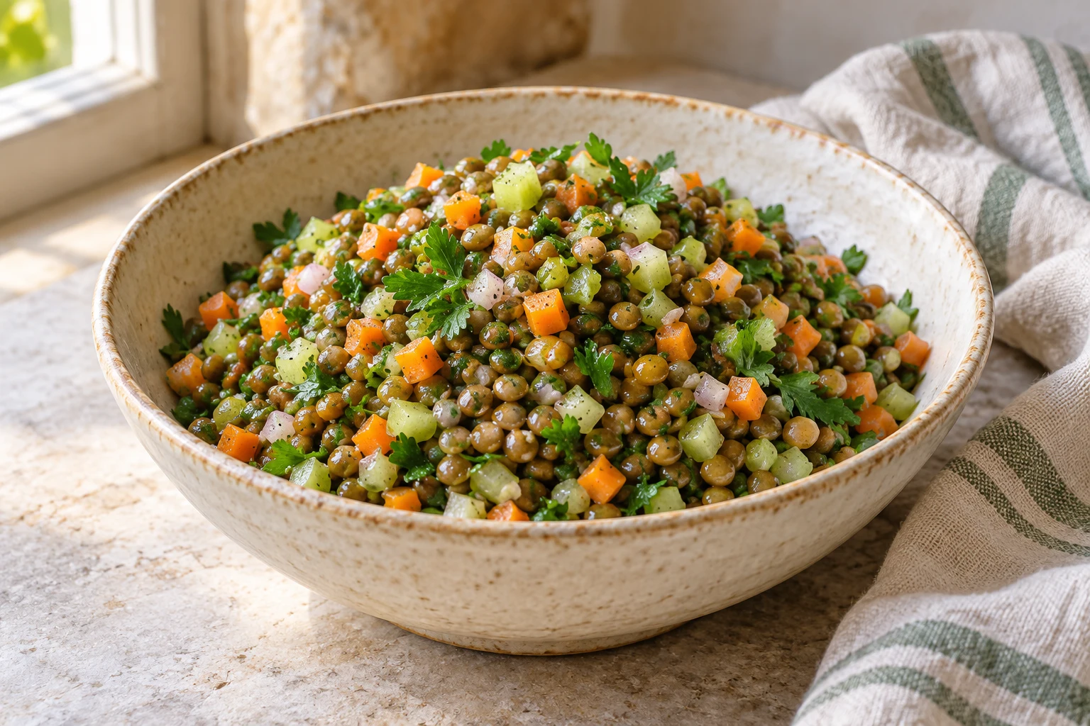 Salade de lentilles à la vinaigrette : plat terminé