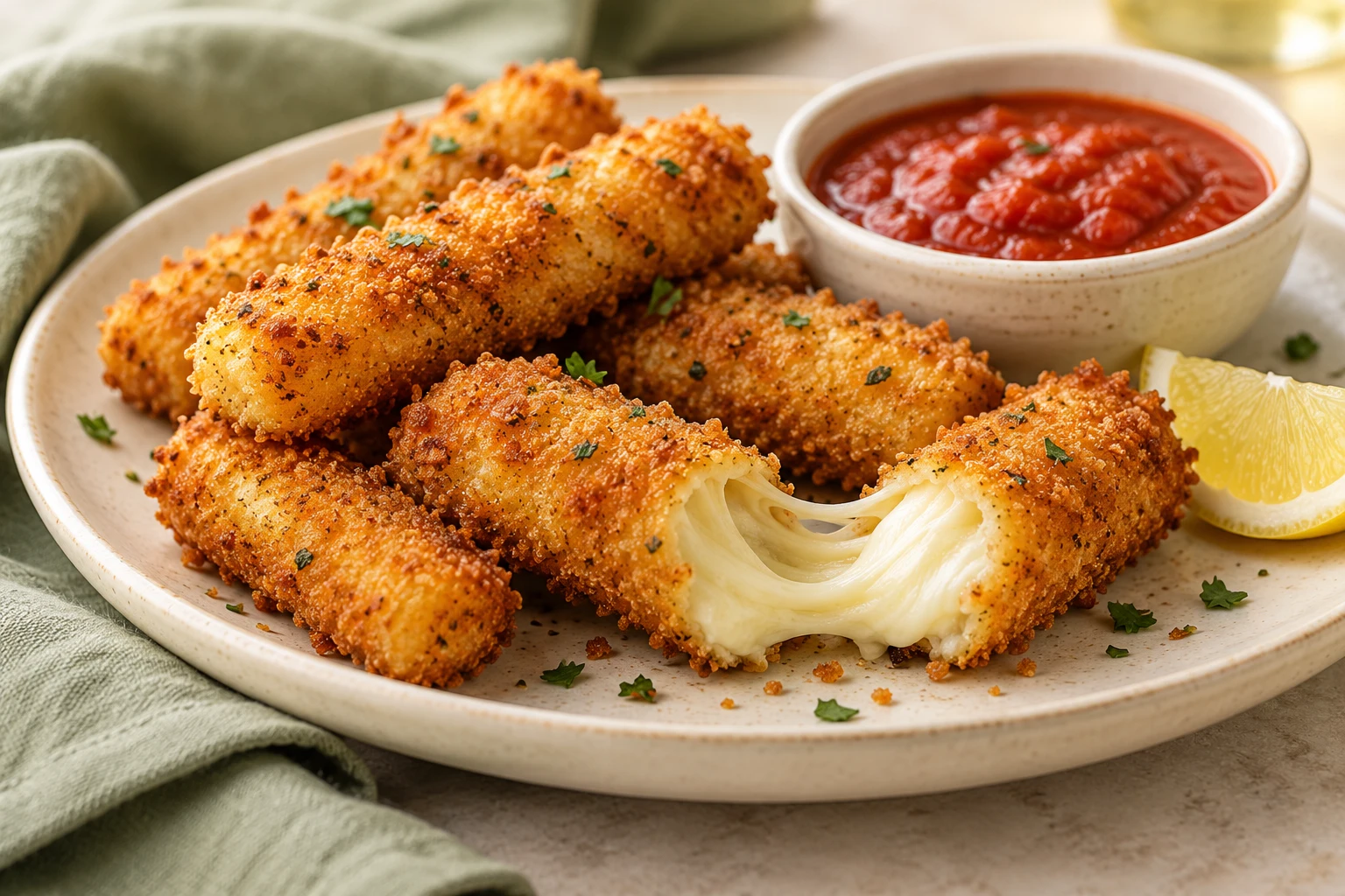 Sticks de mozzarella croustillants : plat terminé