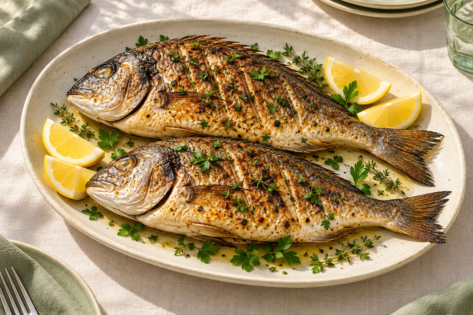Dorade entière à la plancha : plat terminé