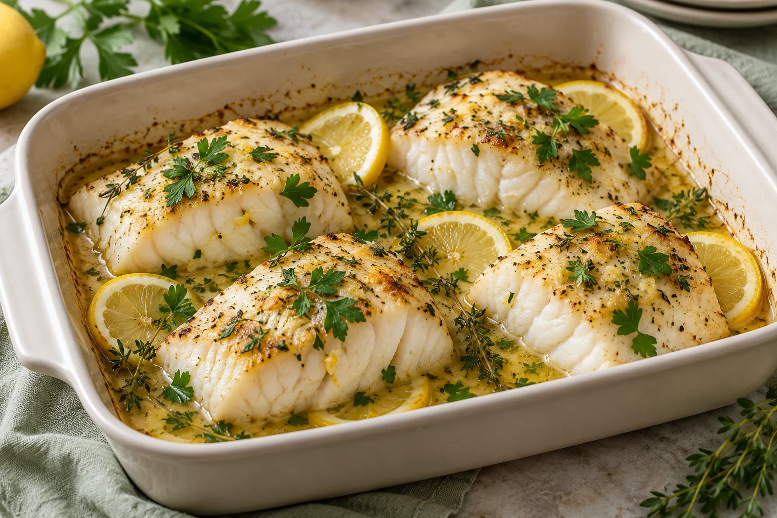 Dos de cabillaud au four citronné : plat terminé