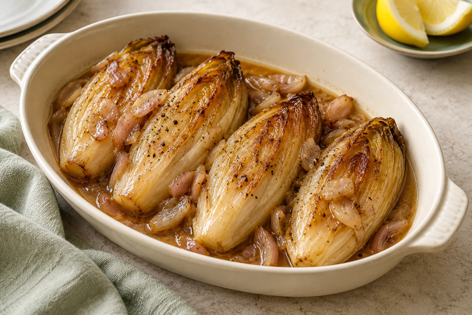 Endives braisées fondantes : plat terminé