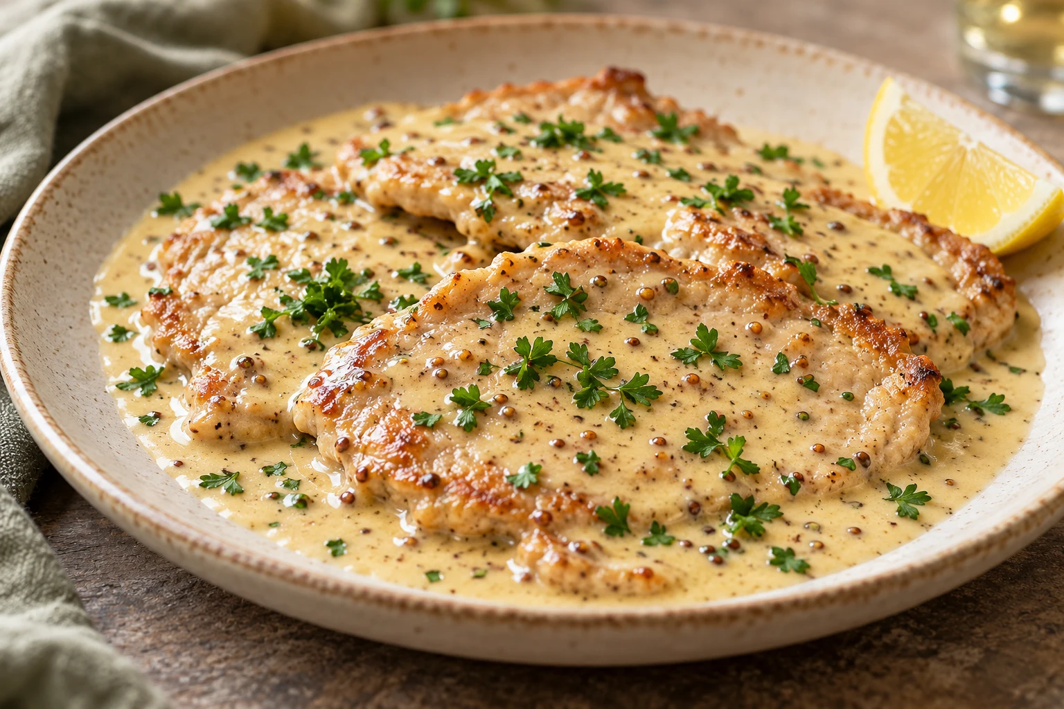Escalopes de veau à la crème : plat terminé