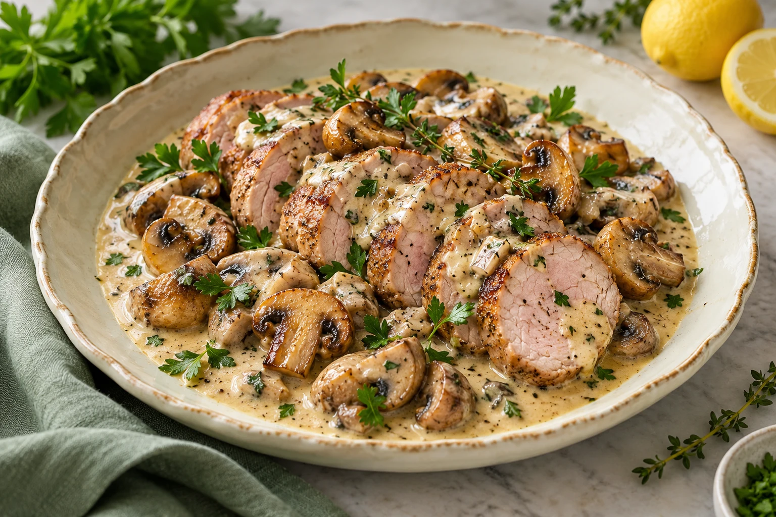 Filet mignon sauce aux champignons : plat terminé