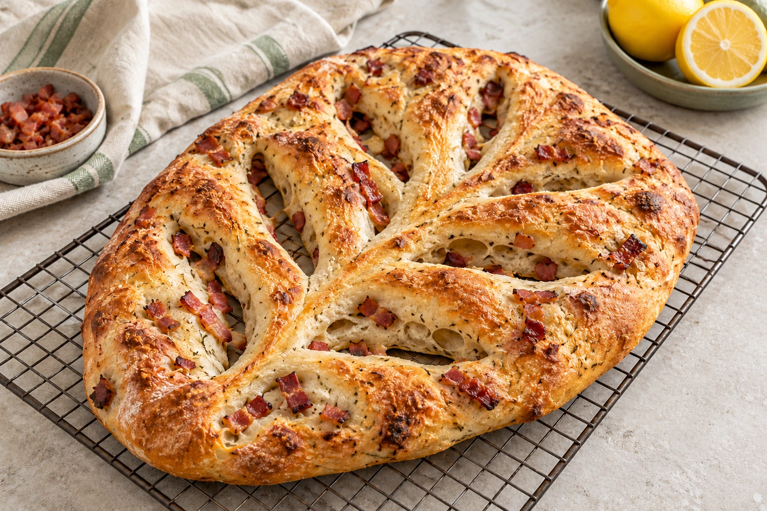 Fougasse rapide aux lardons : plat terminé