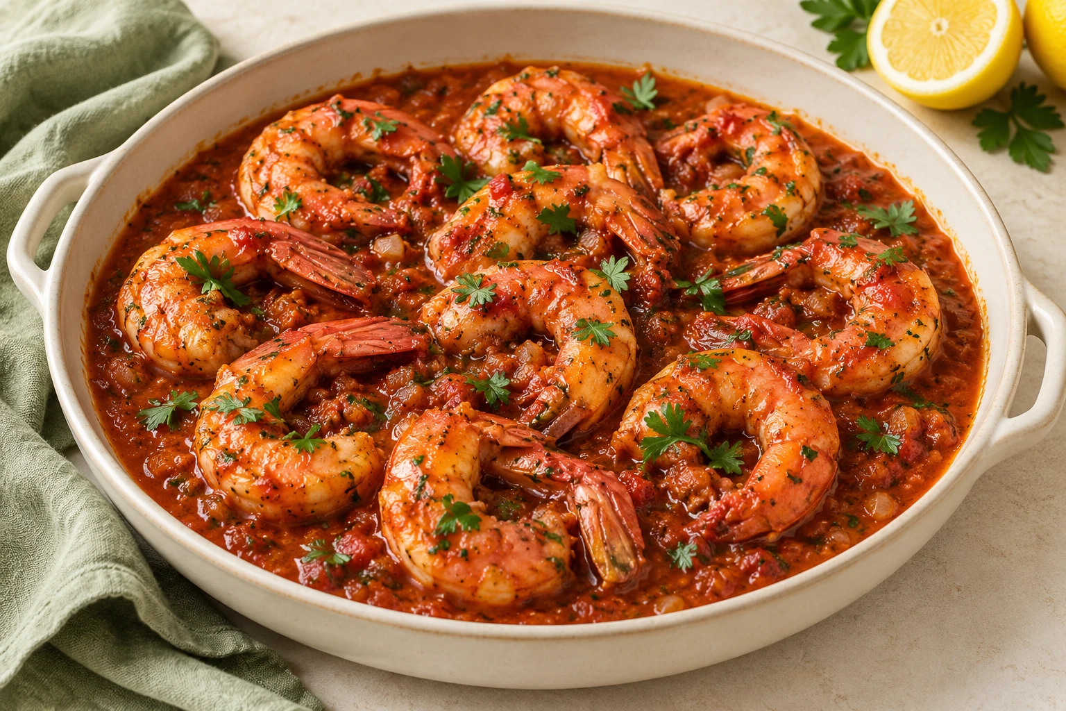 Gambas à l’armoricaine : plat terminé