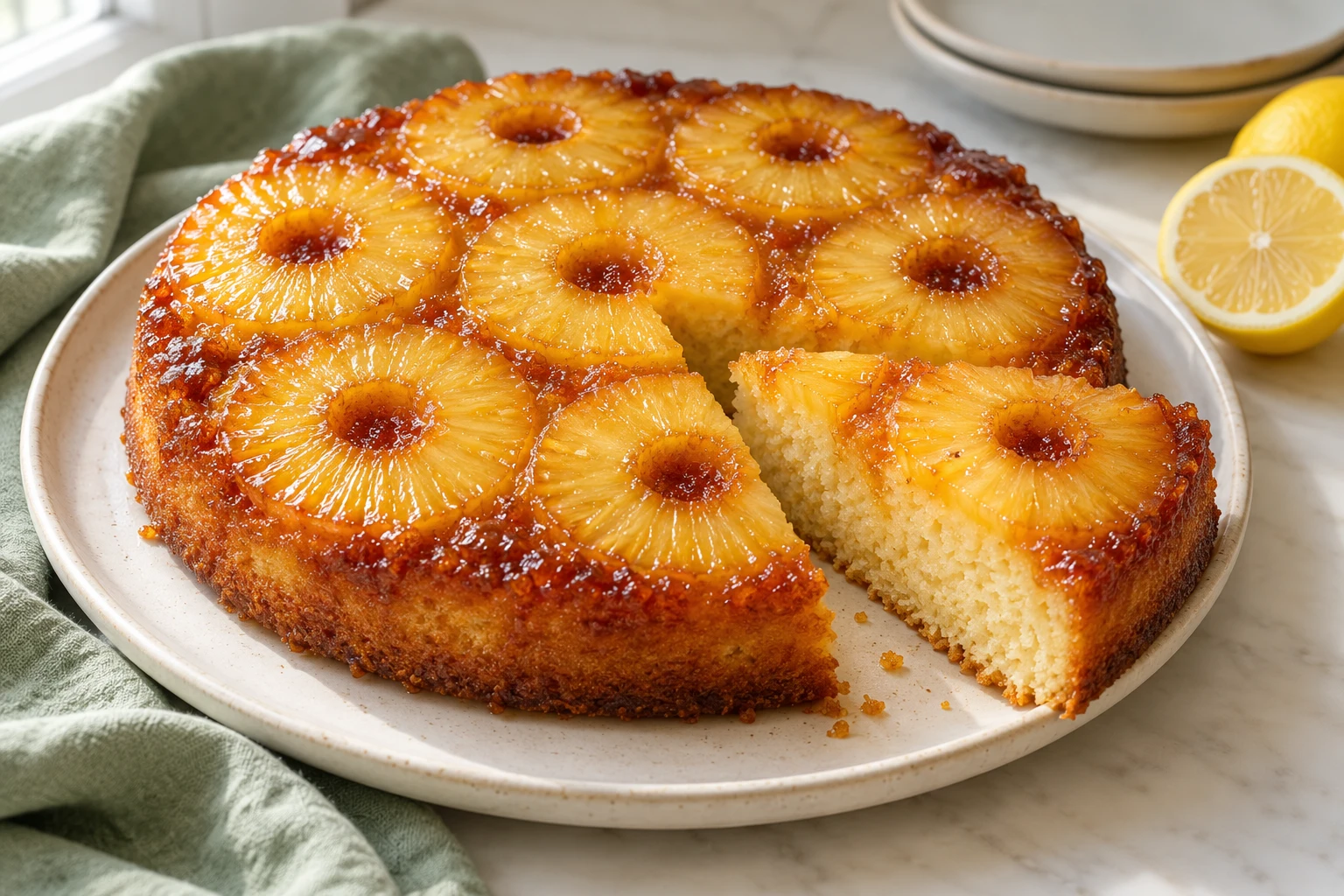 Gâteau moelleux à l’ananas : plat terminé
