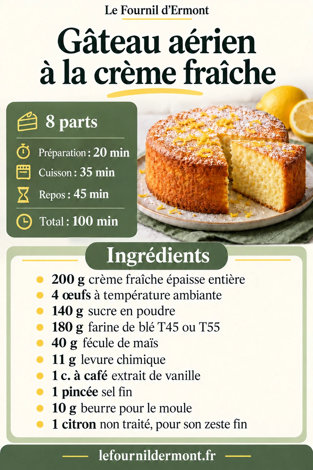 Fiche Pinterest : Gâteau aérien à la crème fraîche