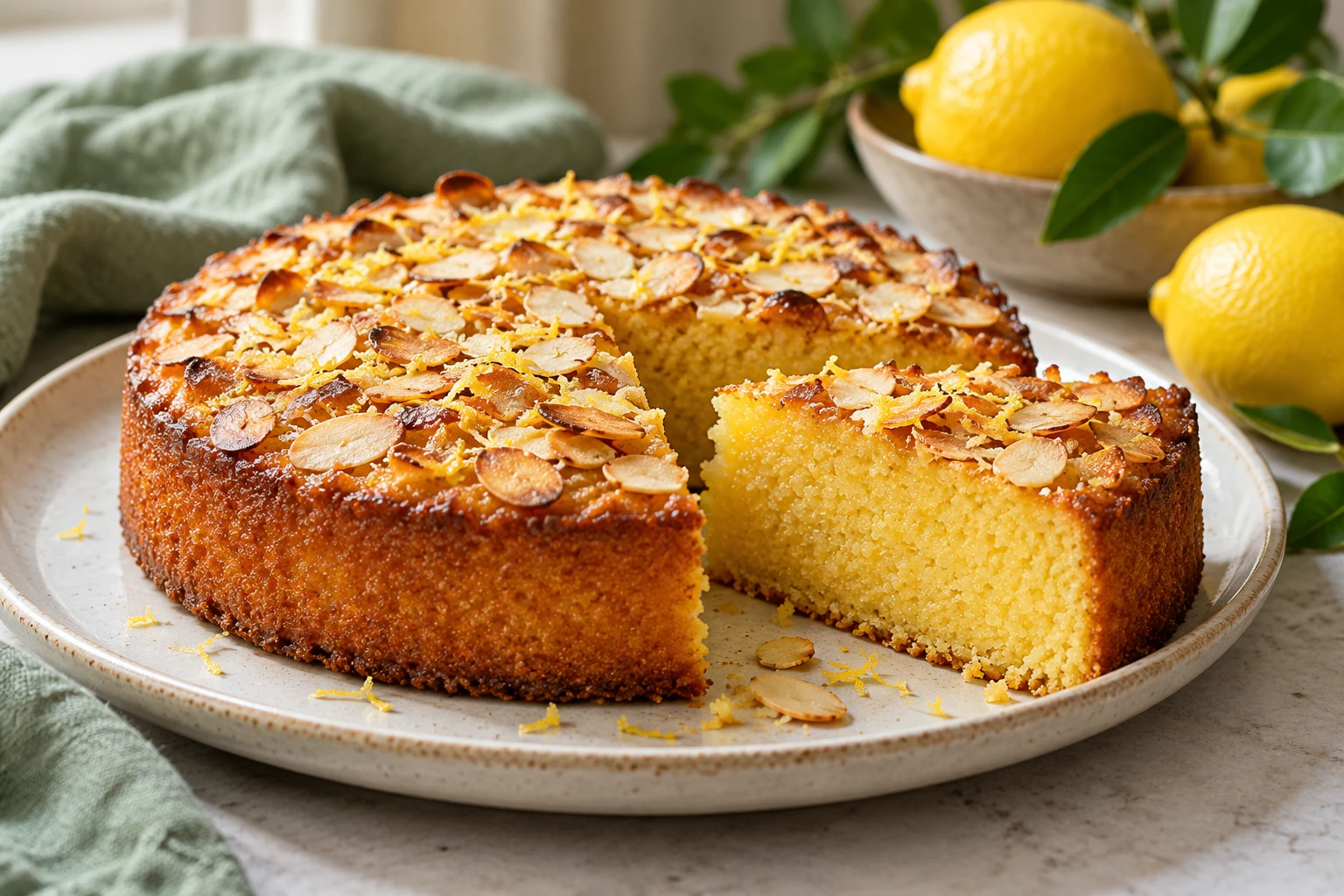 Gâteau sucré à la polenta et au citron : plat terminé