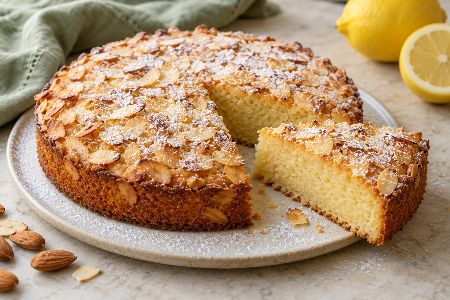 Gâteau moelleux à la pâte d’amande : plat terminé