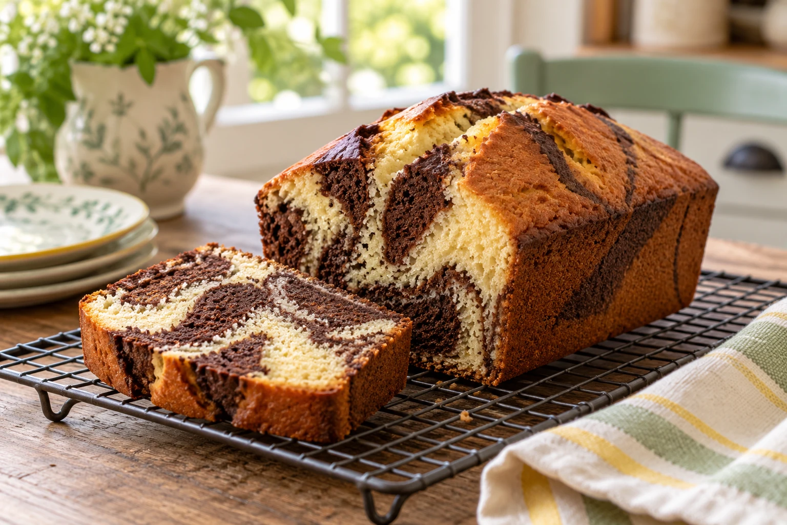 Gâteau marbré vanille-cacao : plat terminé