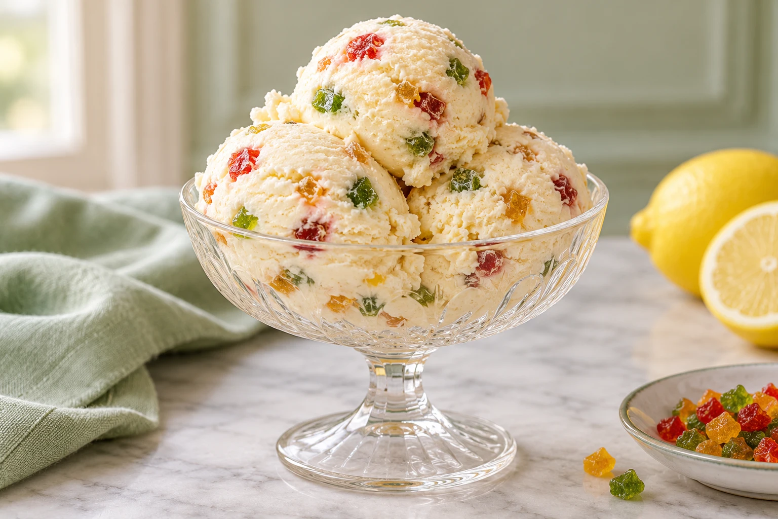 Glace Plombières aux fruits confits : plat terminé